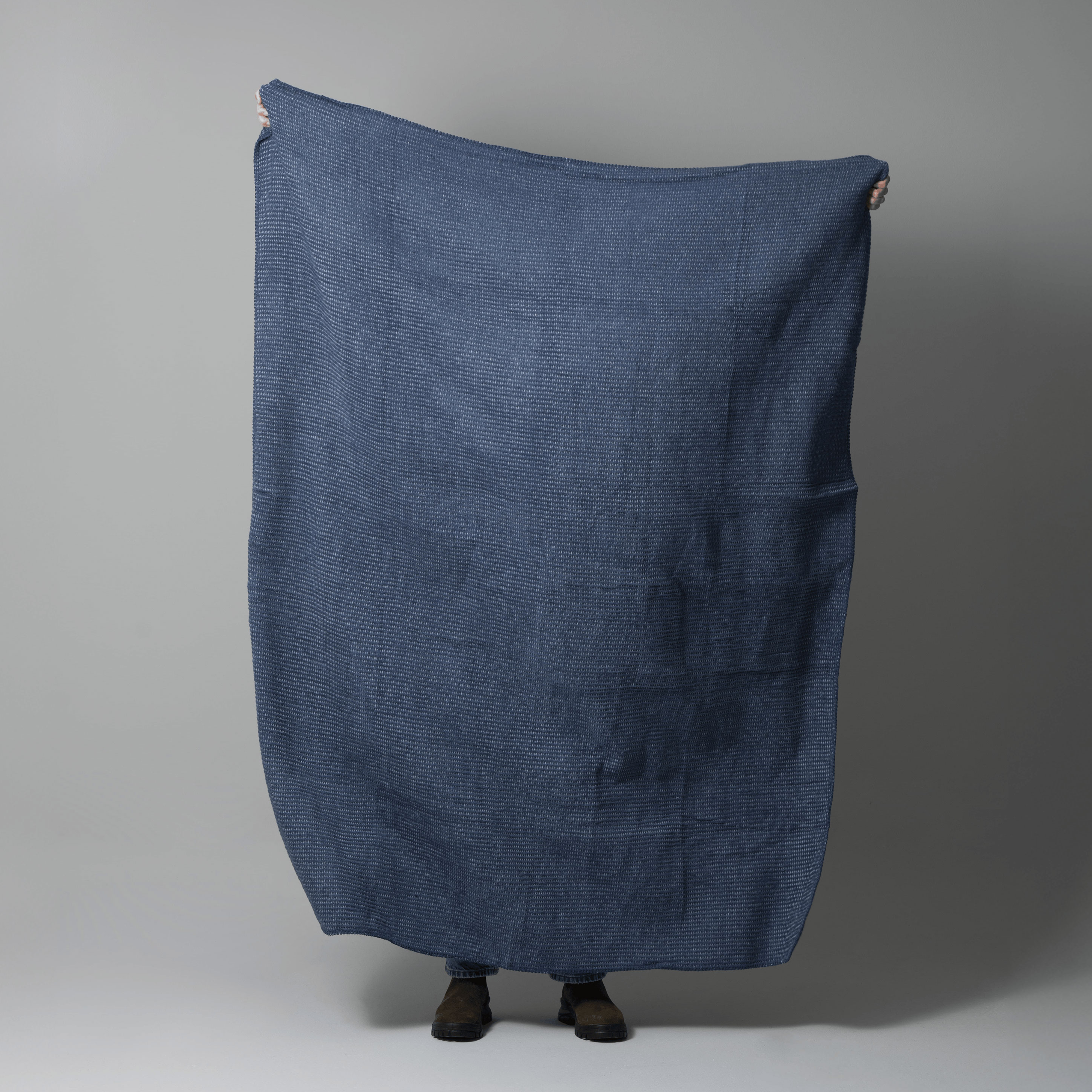 Noah Textured Throw Ribbed Cotton Blend Blue