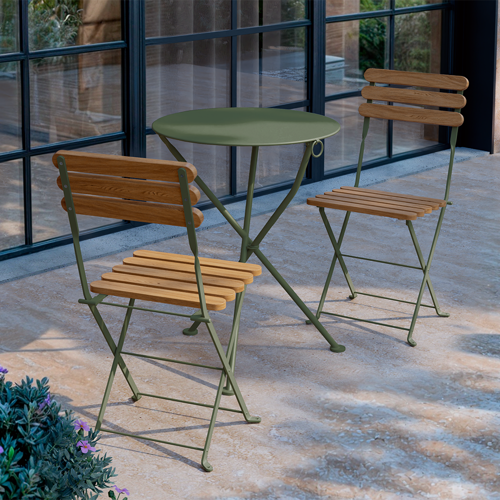 Bistro Metal Foldable Garden Chairs, Olive Green (Set of 2)