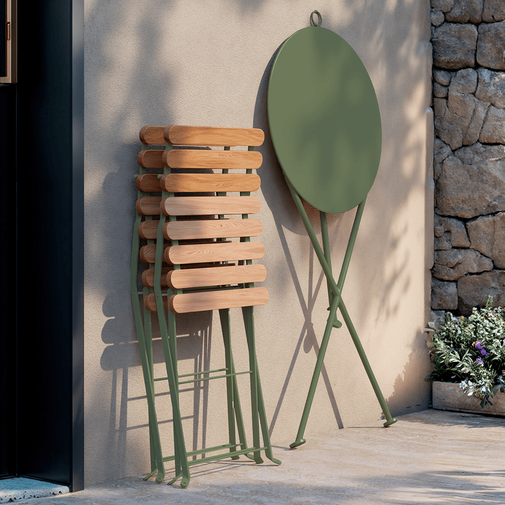 Bistro Foldable Garden Table and Chair Set, Olive Green