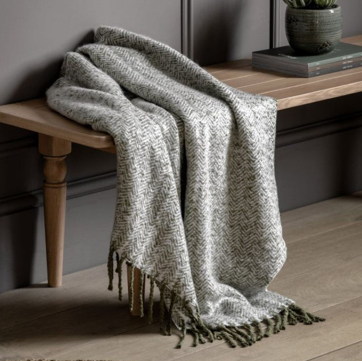 Loris Herringbone Throw, Olive