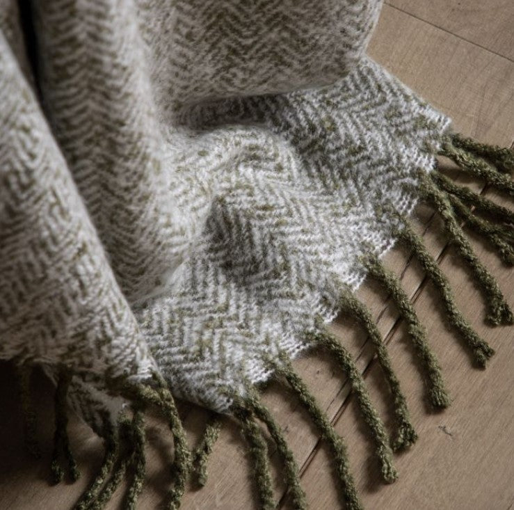 Loris Herringbone Throw, Olive