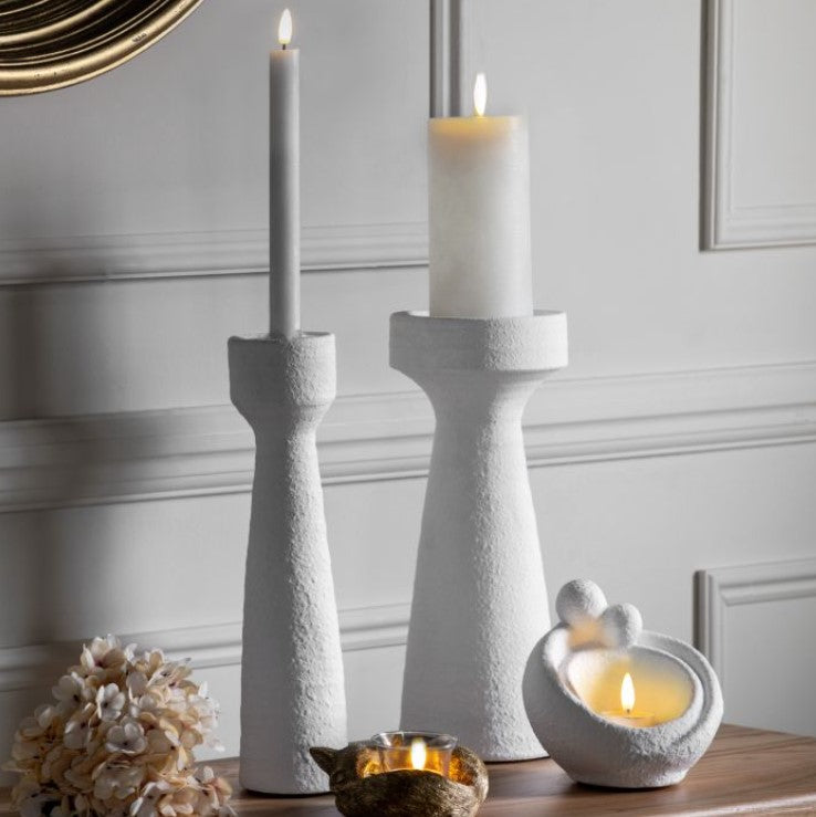 Luna Candlestick Small Set of 2 Ceramic White