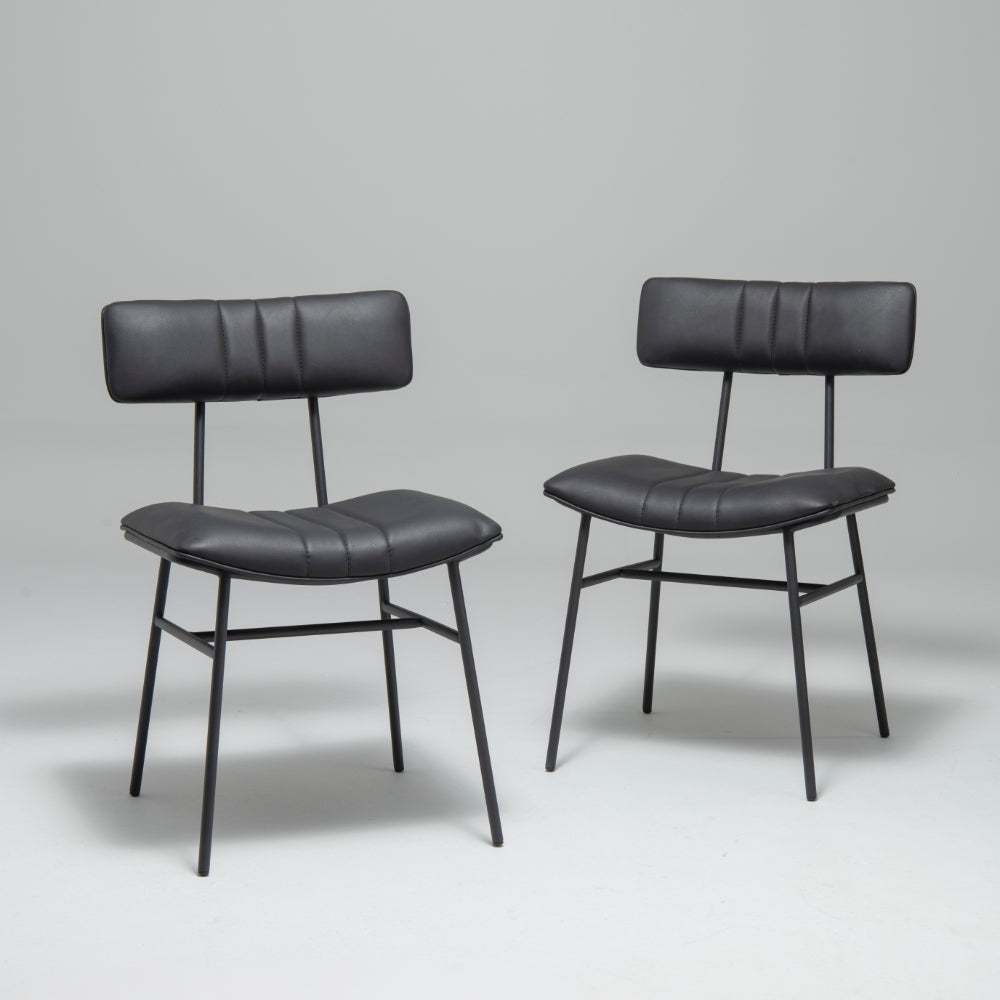 Maxim Set of 2 Vegan Leather Dining Chairs, Black