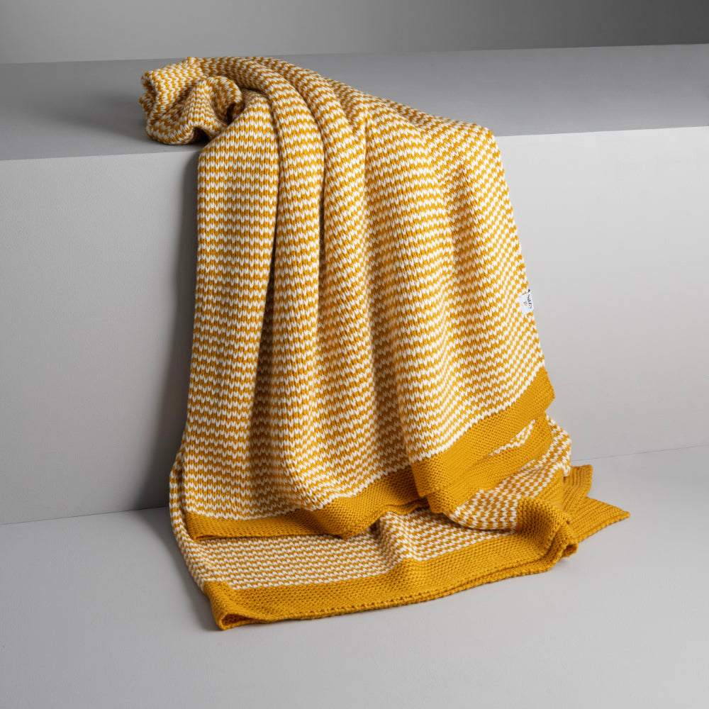 Nautical Knitted Soft Throw / Blanket, Mustard