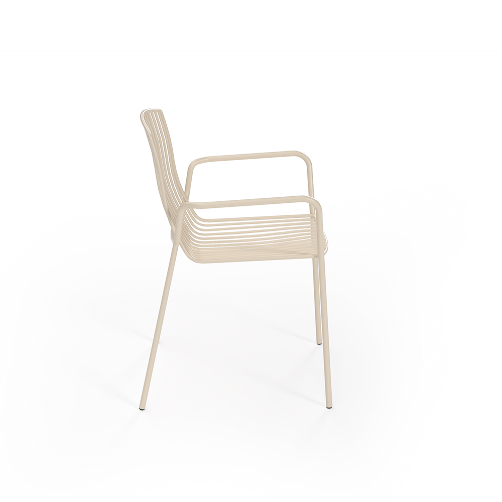Frame Stackable Metal Garden Chair w/Armrests, Cream (Set of 2)