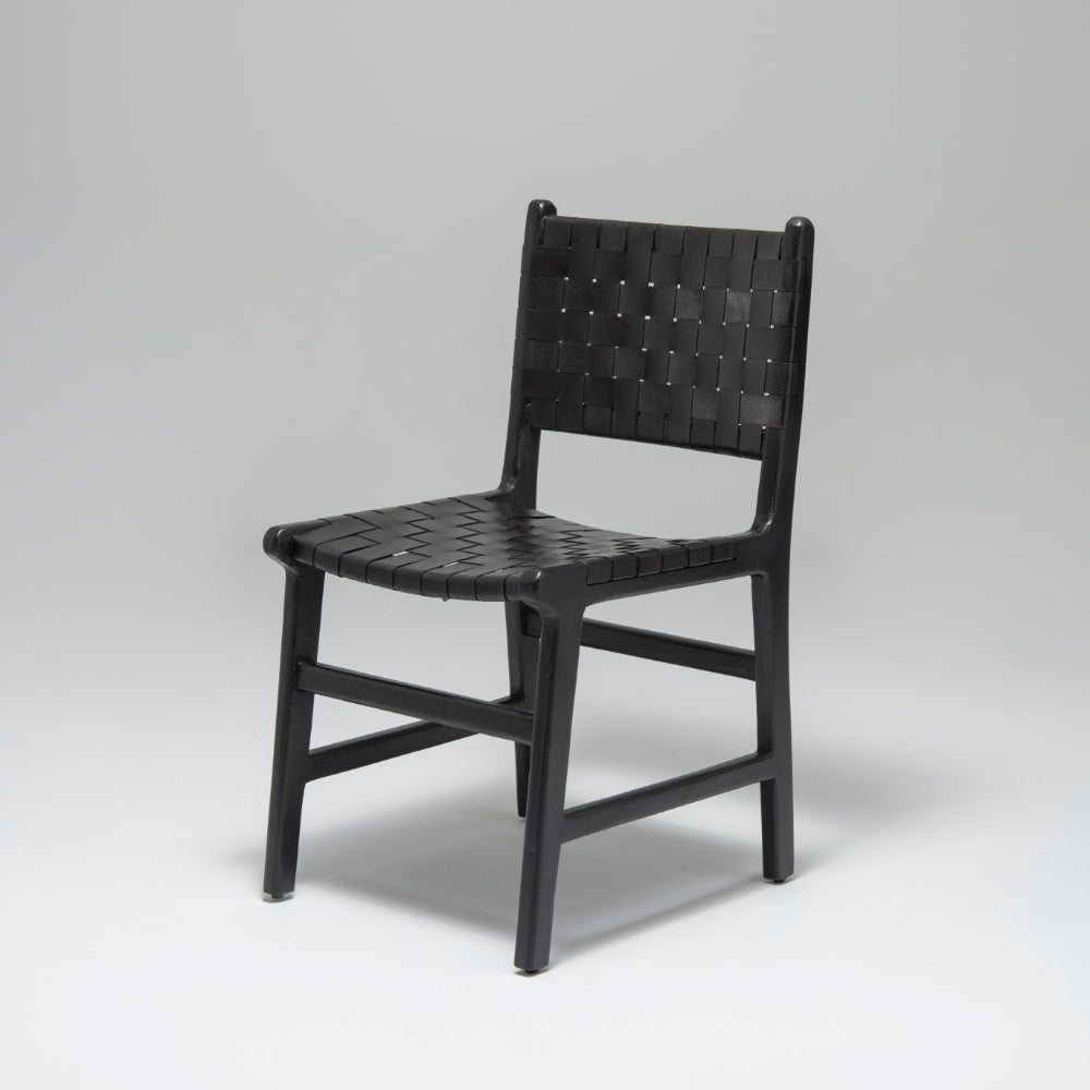 Pomero Woven Leather Dining Chair, Black