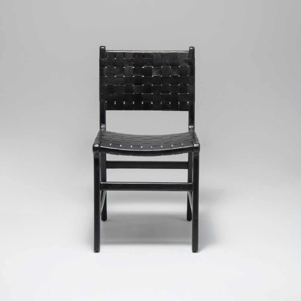 Pomero Woven Leather Dining Chair, Black