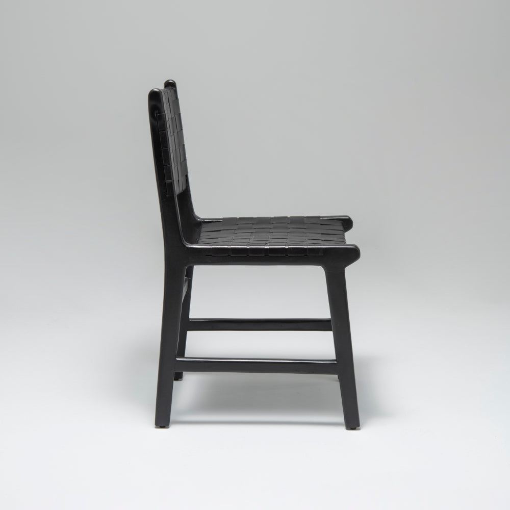 Pomero Woven Leather Dining Chair, Black