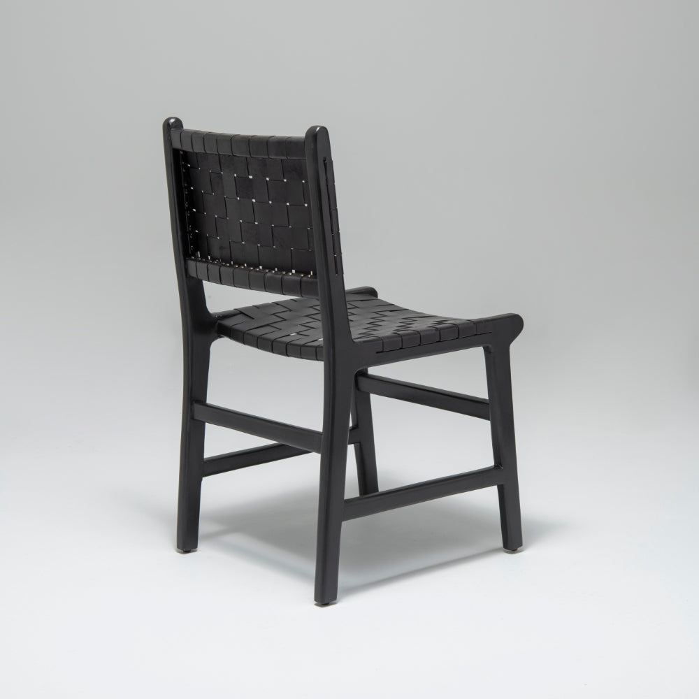 Pomero Woven Leather Dining Chair, Black