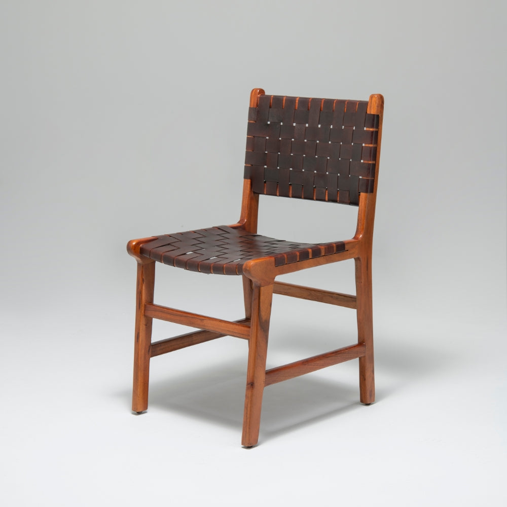 Pomero Woven Leather Dining Chair, Brown