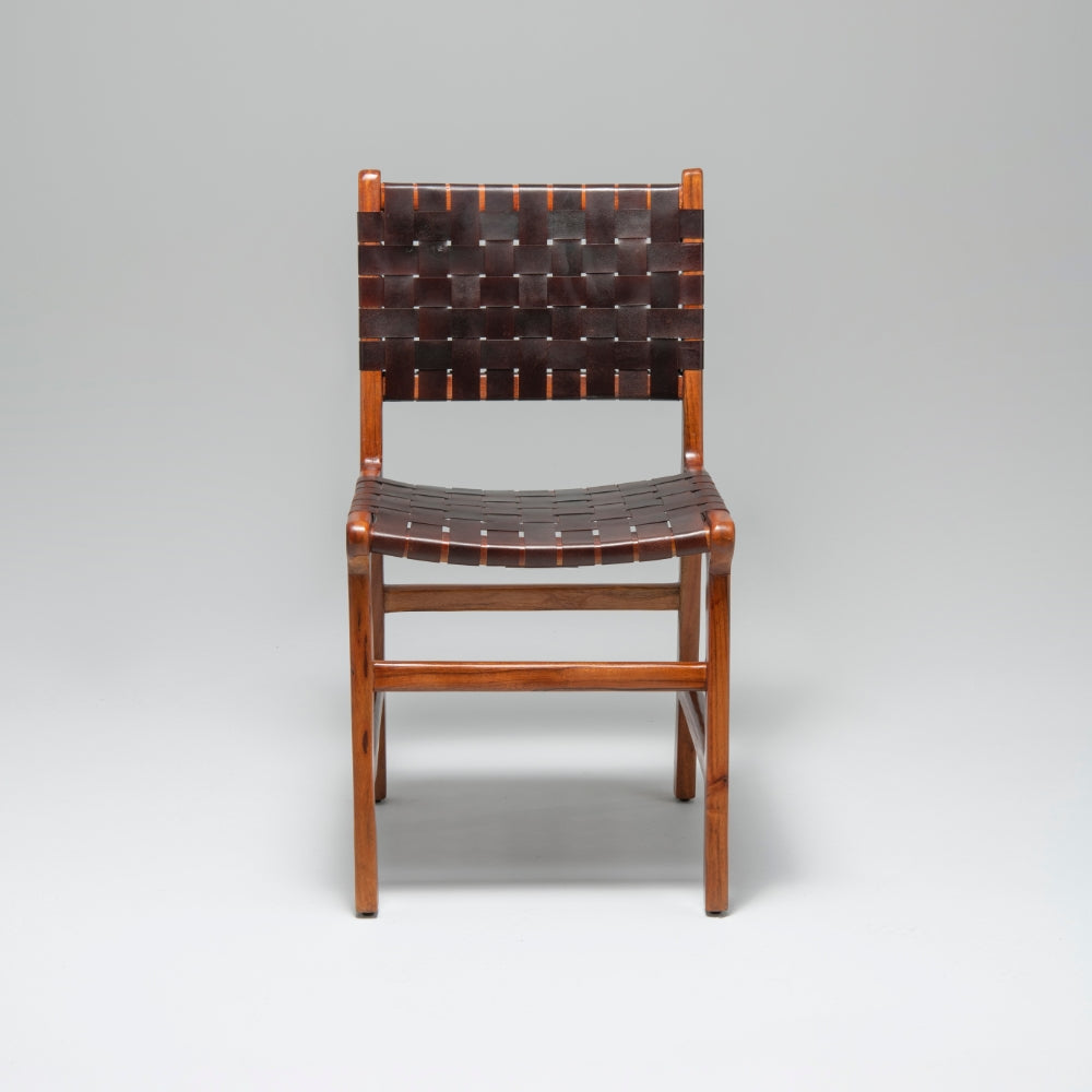 Pomero Woven Leather Dining Chair, Brown