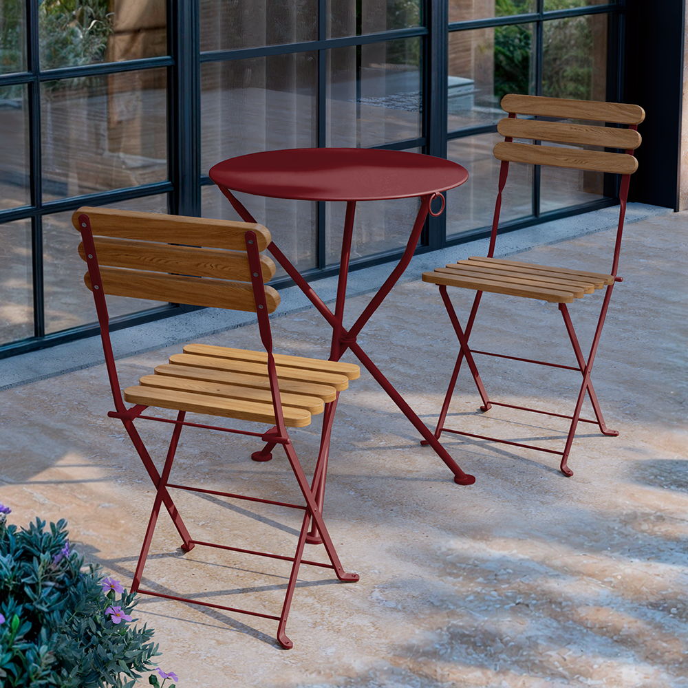 Bistro Metal Foldable Garden Table and Chair Set, Berry Red