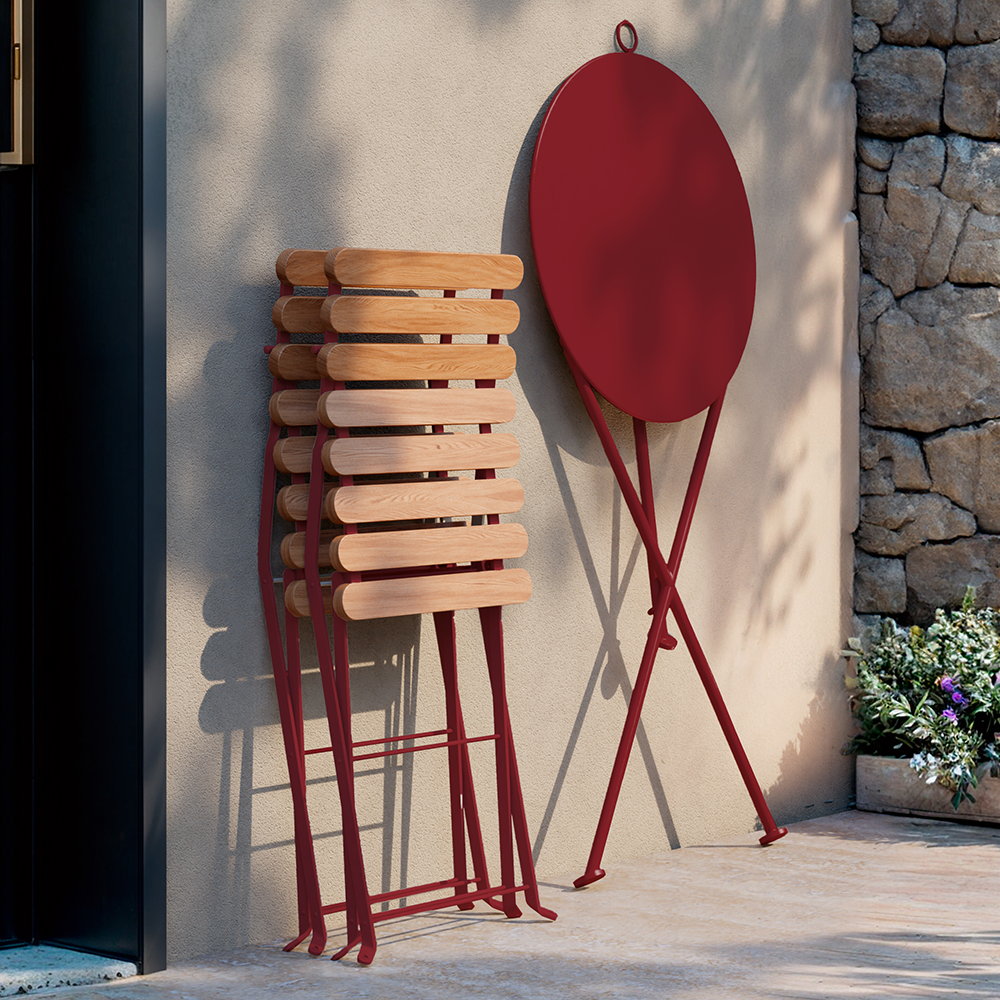 Bistro Metal Foldable Garden Table and Chair Set, Berry Red