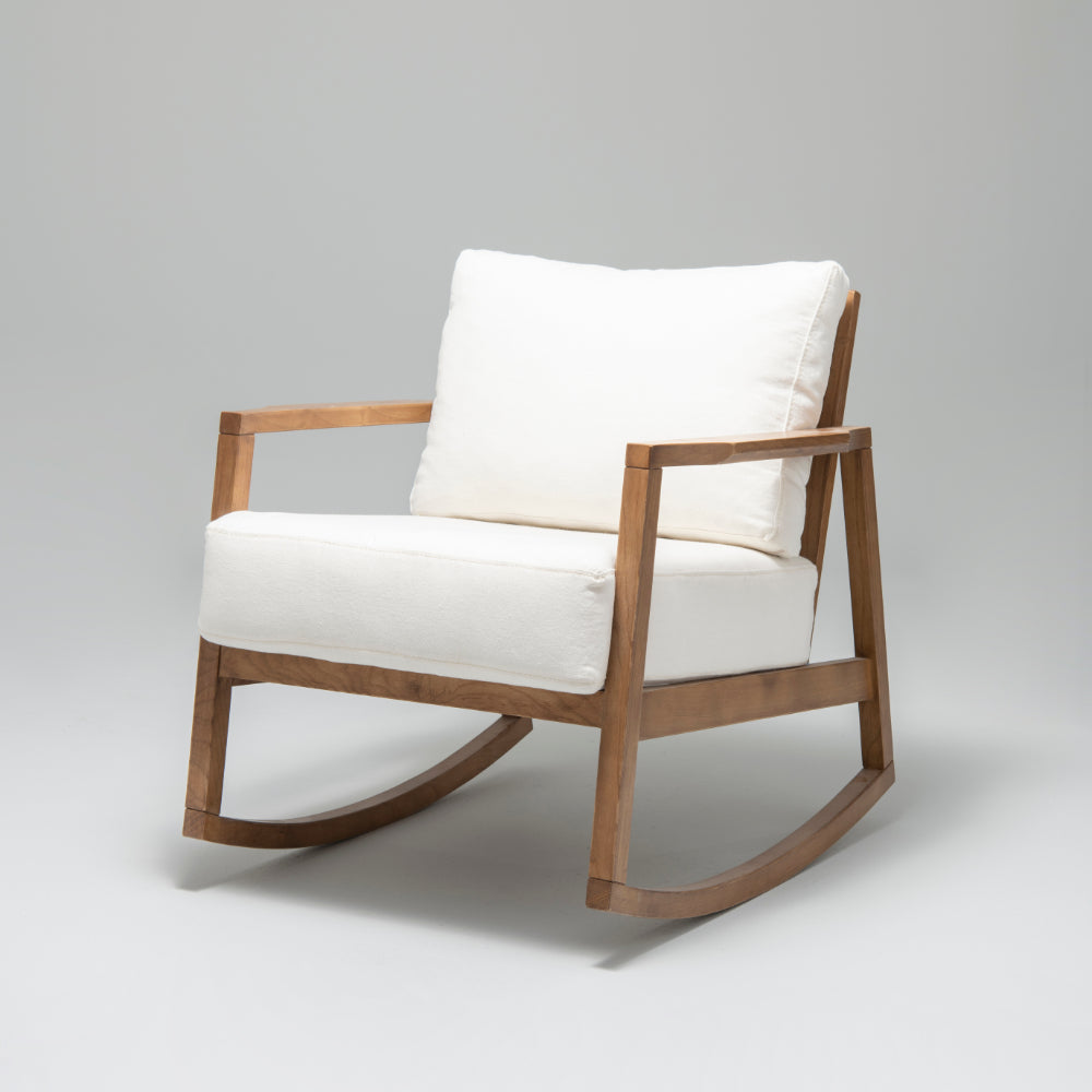 Rocky Beech & Linen Rocking Armchair, White