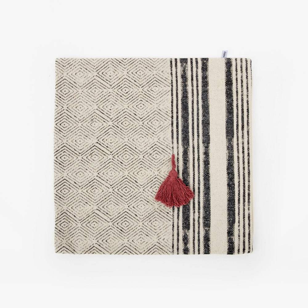 Amara Block Printed Cushion Cover, Off-White, 50x50 cm