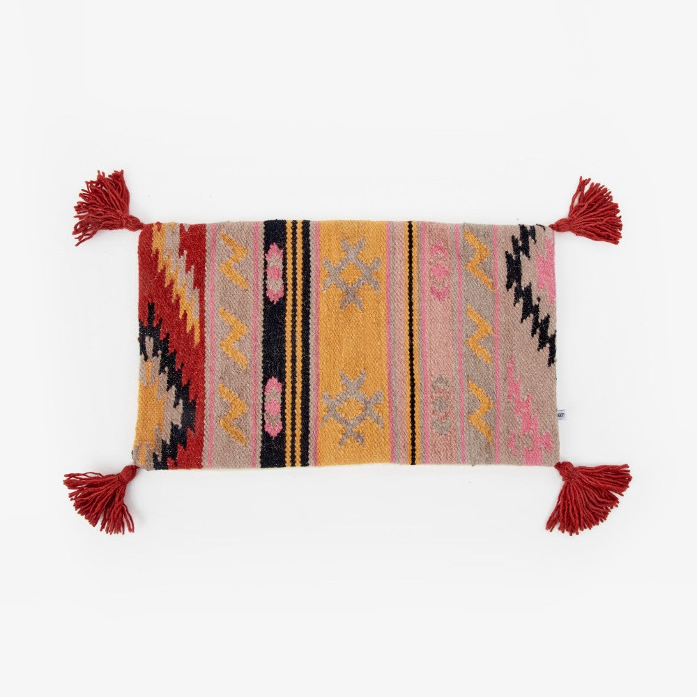 Wool Woven Cushion Cover With Tassels, Multicoloured, 60x35 cm