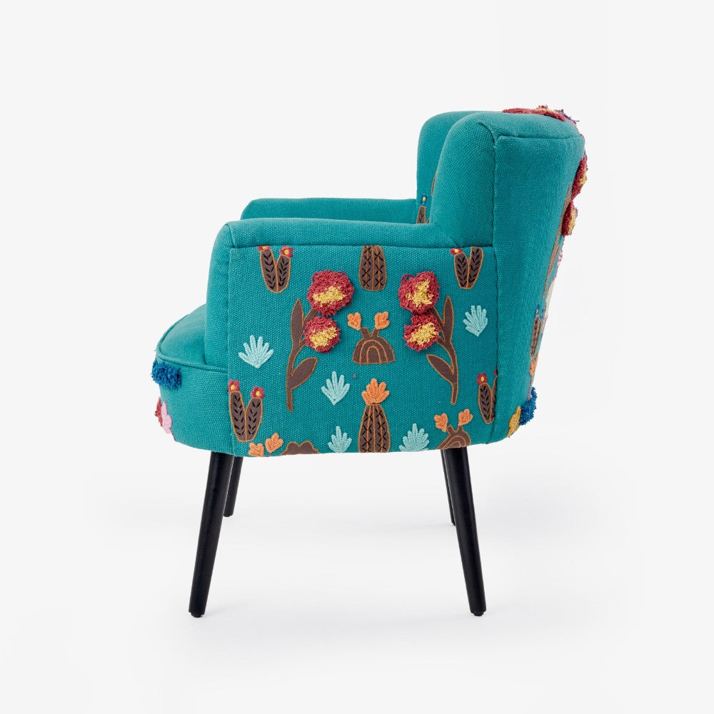Llama Cotton Armchair With Embroidery, Multicoloured