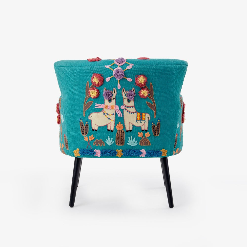 Llama Cotton Armchair With Embroidery, Multicoloured