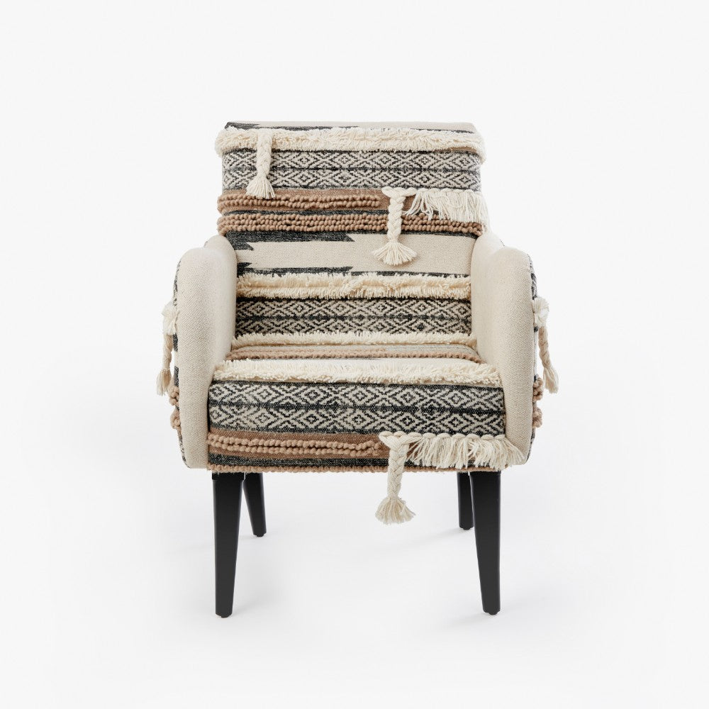 Ame Cotton Woven Armchair, Black - White