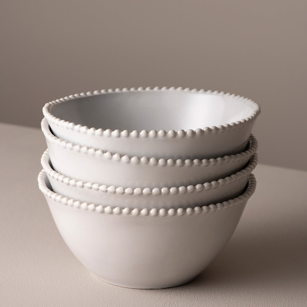 Beaded Bowl x4 Porcelain Natural