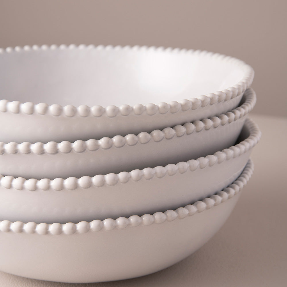 Beaded Pasta Bowl x4 Porcelain Natural