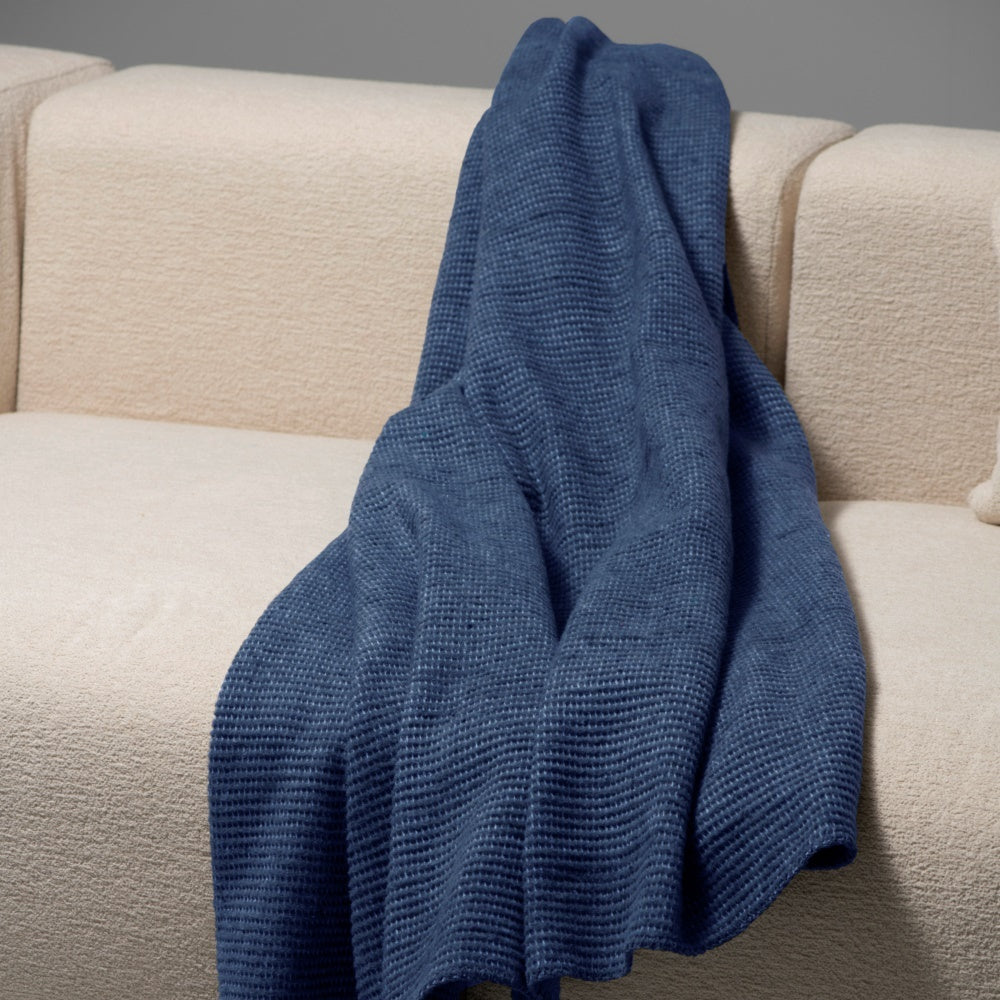 Noah Textured Throw Ribbed Cotton Blend Blue