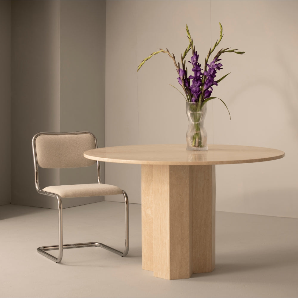 Hexa Travertine Round Dining Table