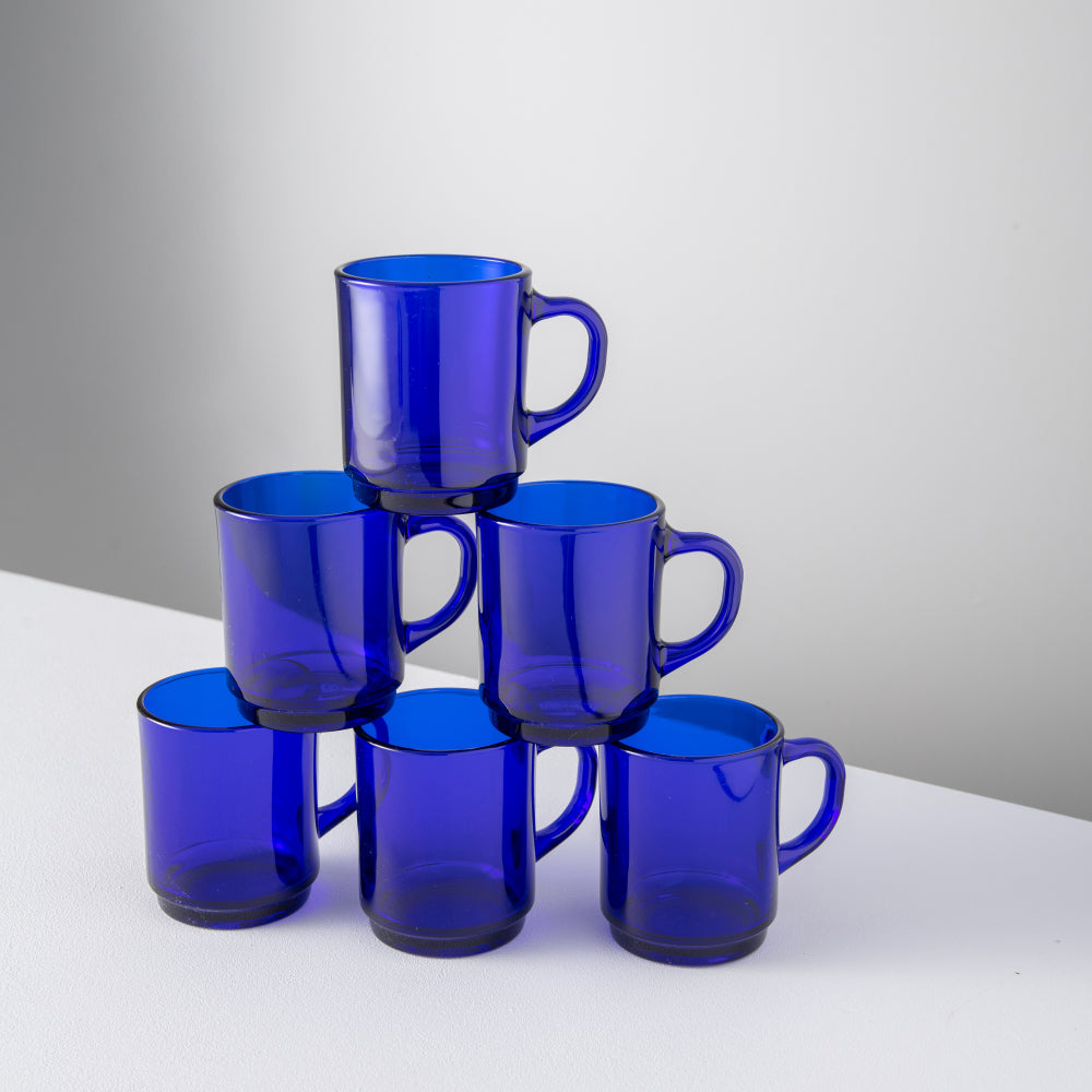 Versailles Duralex Glass Mug, Deep-Blue (Set of 6)