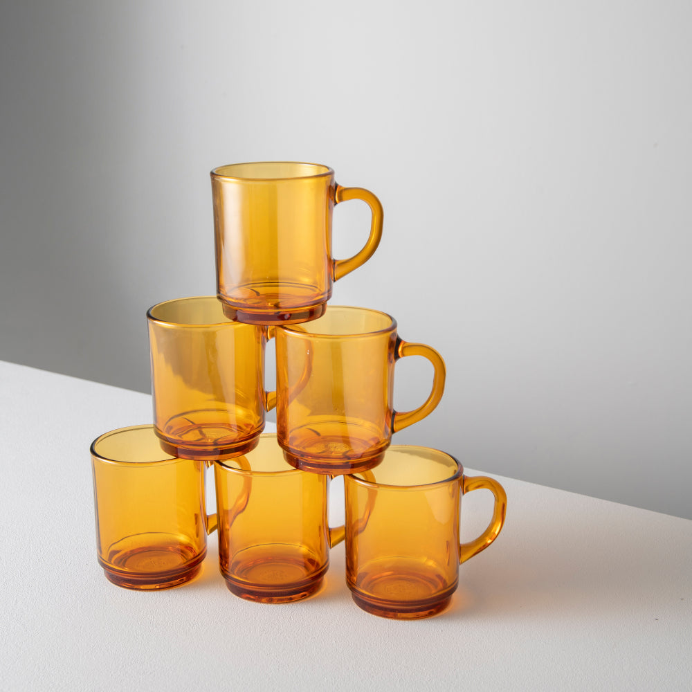 Versailles Duralex Glass Mug, Amber (Set of 6)