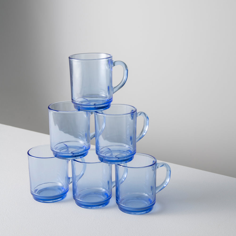 Versailles Duralex Glass Mug, Blue (Set of 6)