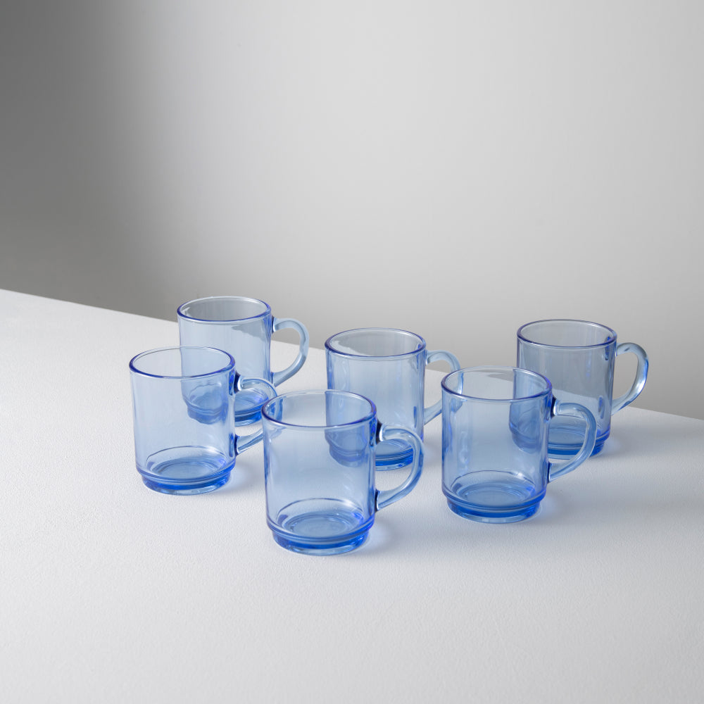 Versailles Duralex Glass Mug, Blue (Set of 6)