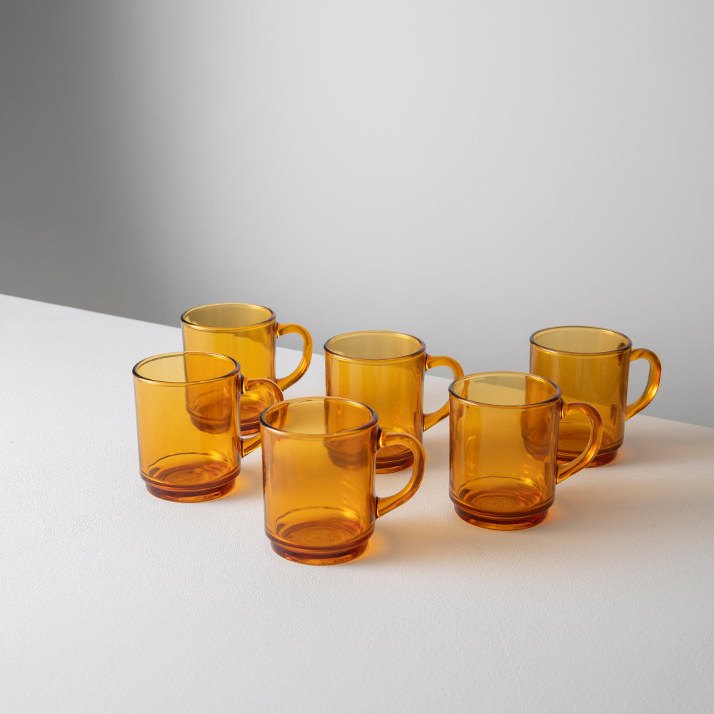 Versailles Duralex Glass Mug, Amber (Set of 6)