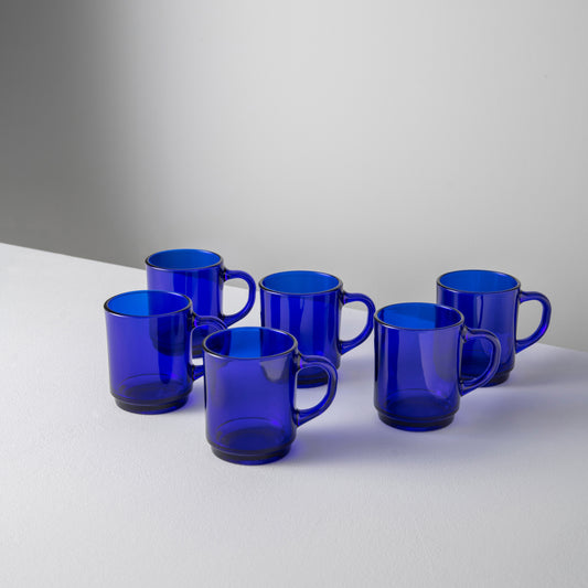 Versailles Duralex Glass Mug, Deep-Blue (Set of 6)