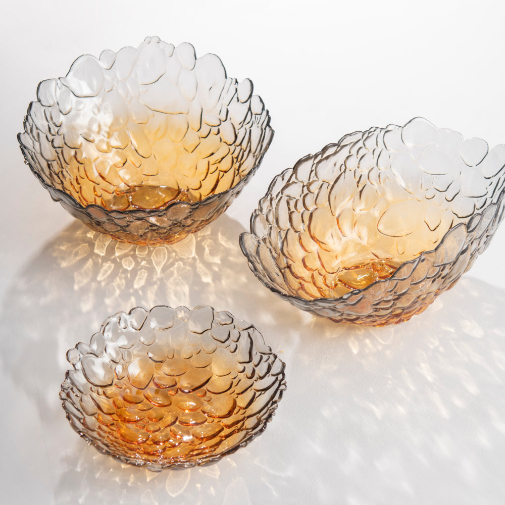 Bombolla Glass Decorative Serving Bowl, Amber (22cm)