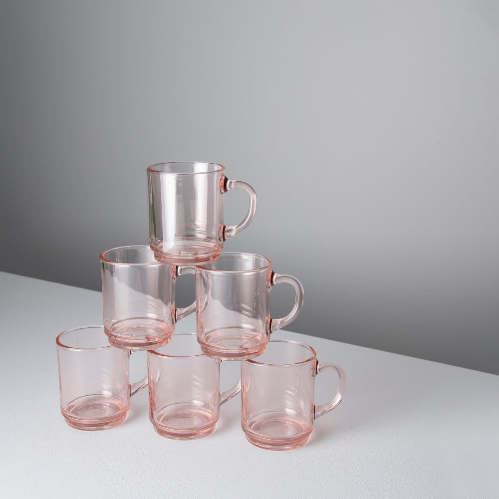 Versailles Duralex Glass Mug, Pink (Set of 6)