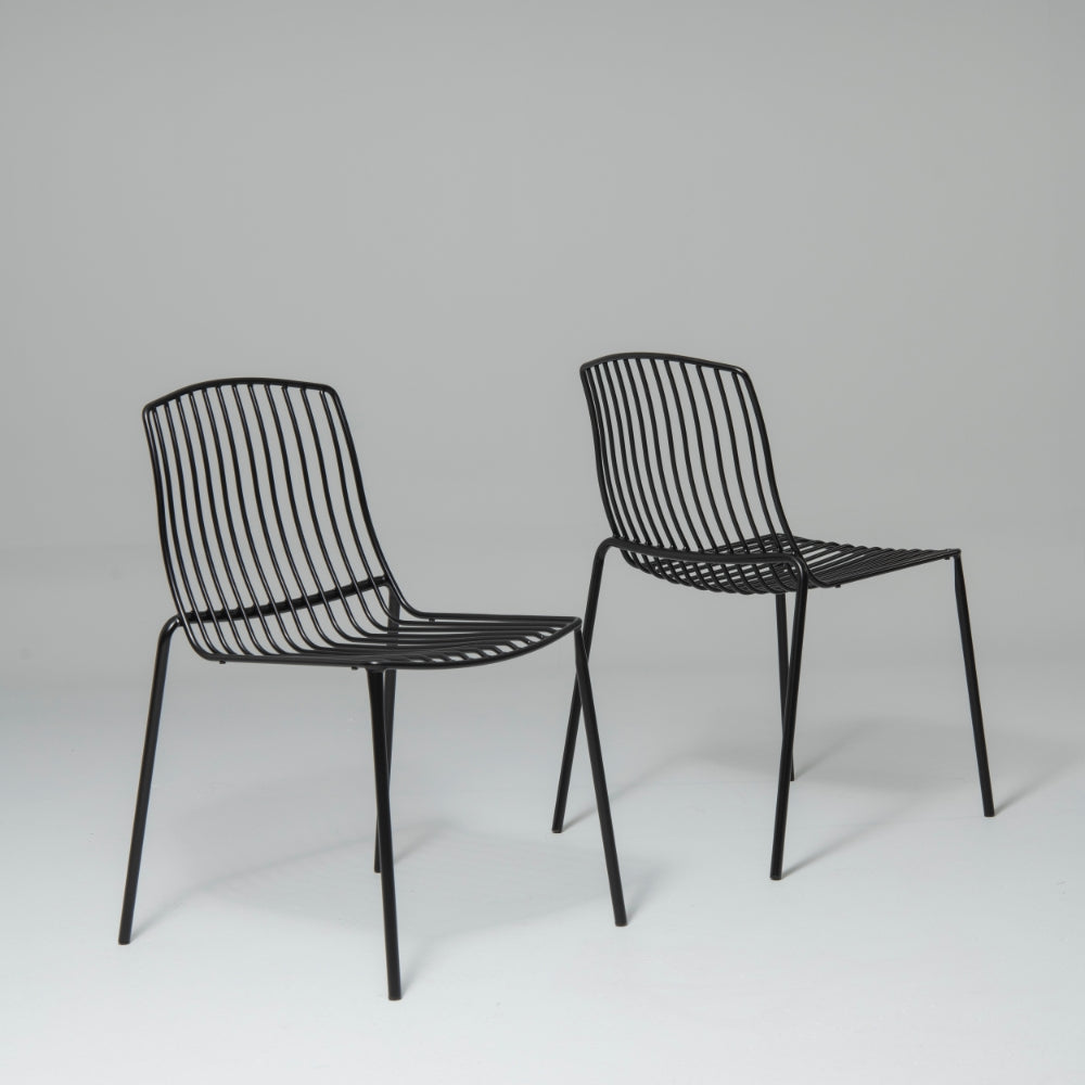Frame Stackable Metal Garden Chairs, Black (Set of 2)
