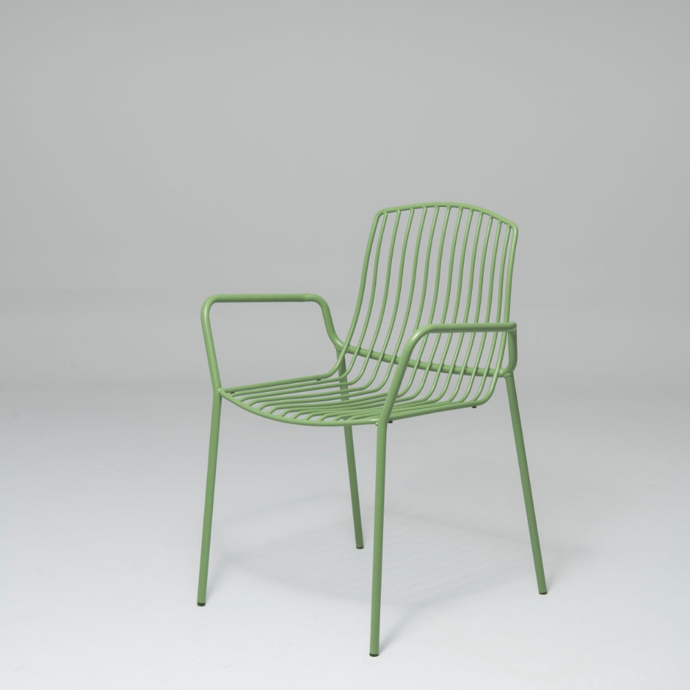 Frame Stackable Metal Garden Chairs w/Armrests, Green (Set of 2)