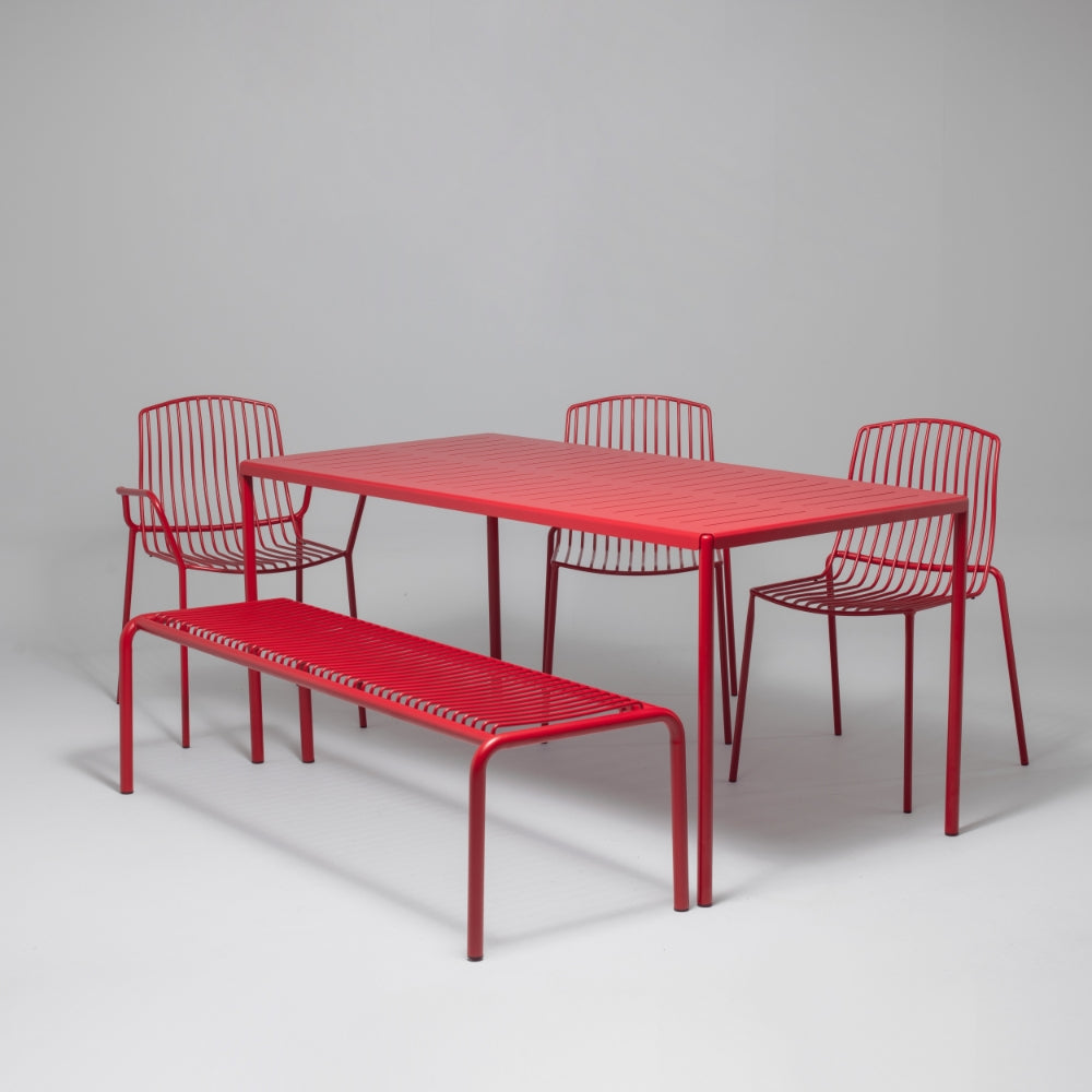 Frame Metal Garden Table, 6 Seater, Berry Red