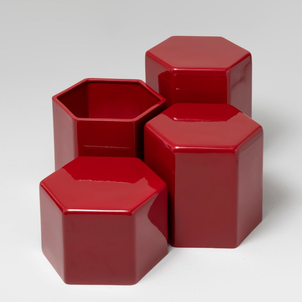 Giant Ceramic Side Tables and Planter Set, Oxide Red