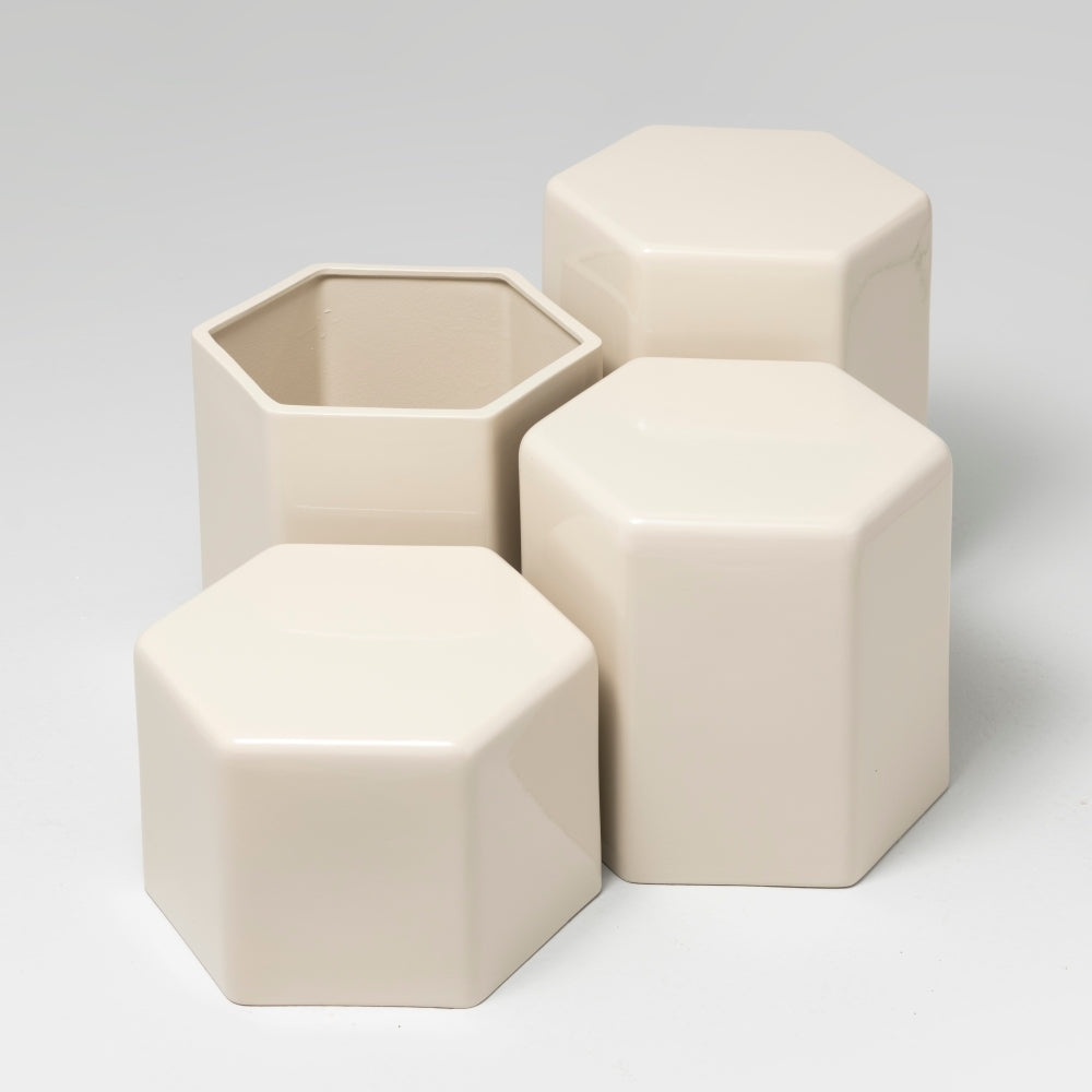 Giant Ceramic Side Tables and Planter Set, Oyster White