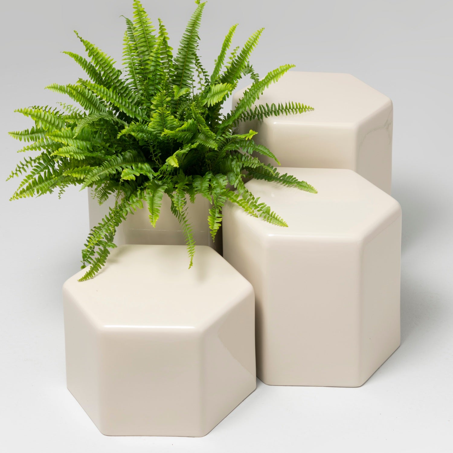 Giant Ceramic Side Tables and Planter Set, Oyster White