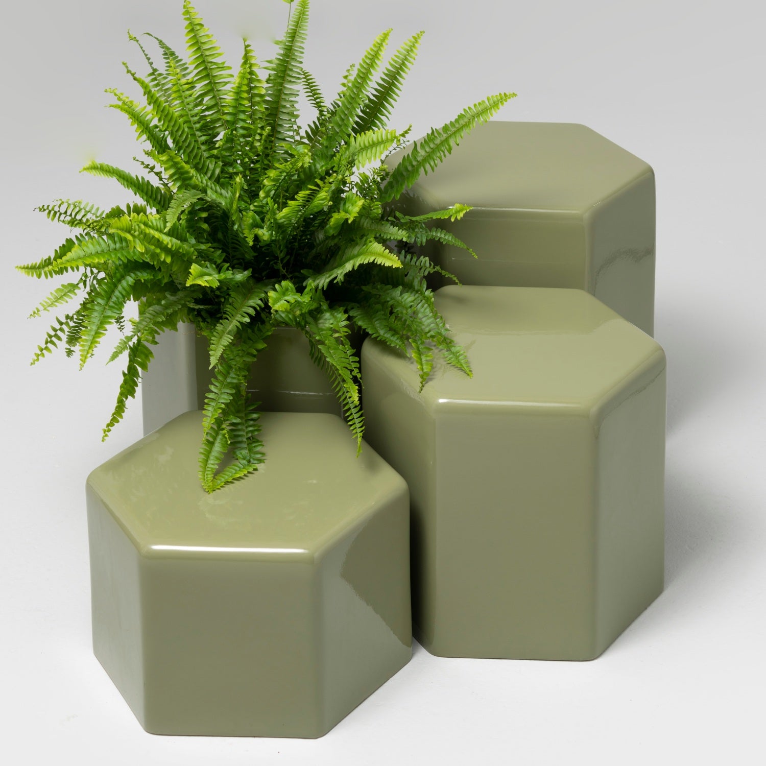 Giant Ceramic Side Tables and Planter Set, Sage Green