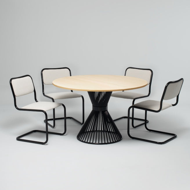 Dining Room Set - Ray Round Dining Table, Whitened Ash and Loop Dining Chairs, Black & Stone (Set of 4)