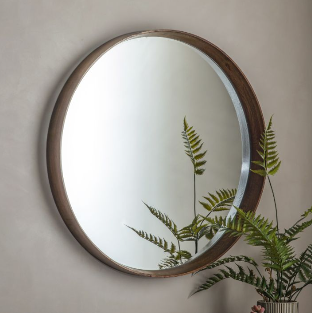 Keaton Large Round Mirror Glass Walnut