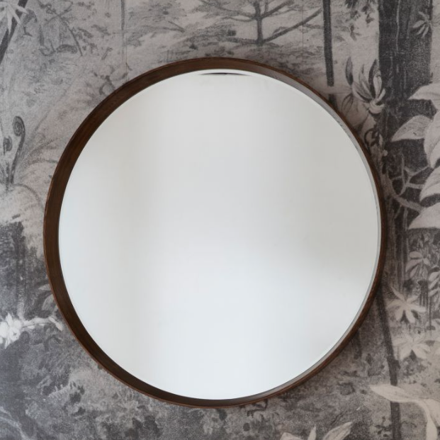 Keaton Large Round Mirror Glass Walnut