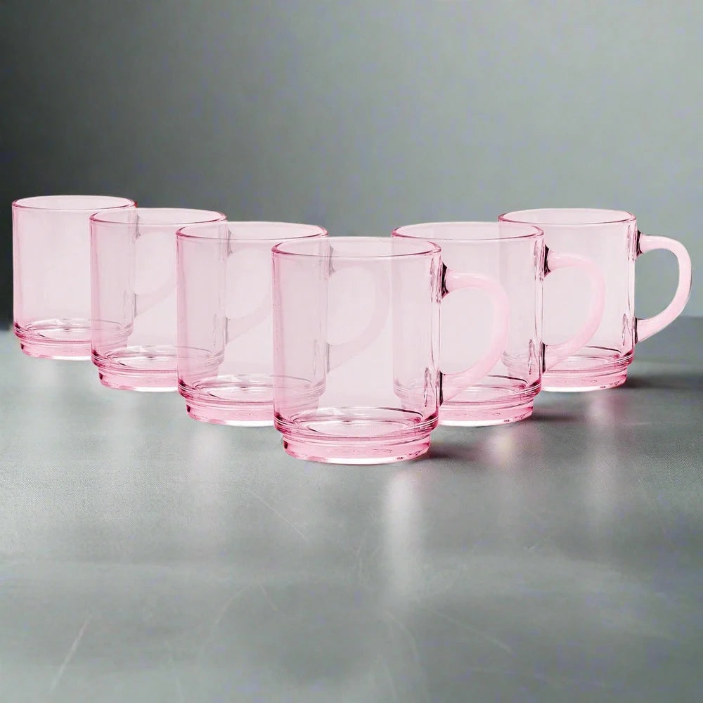 Versailles Duralex Glass Mug, Pink (Set of 6)