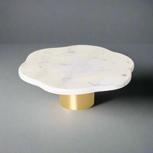 Lena Brass & Marble Cake Stand, Off-White