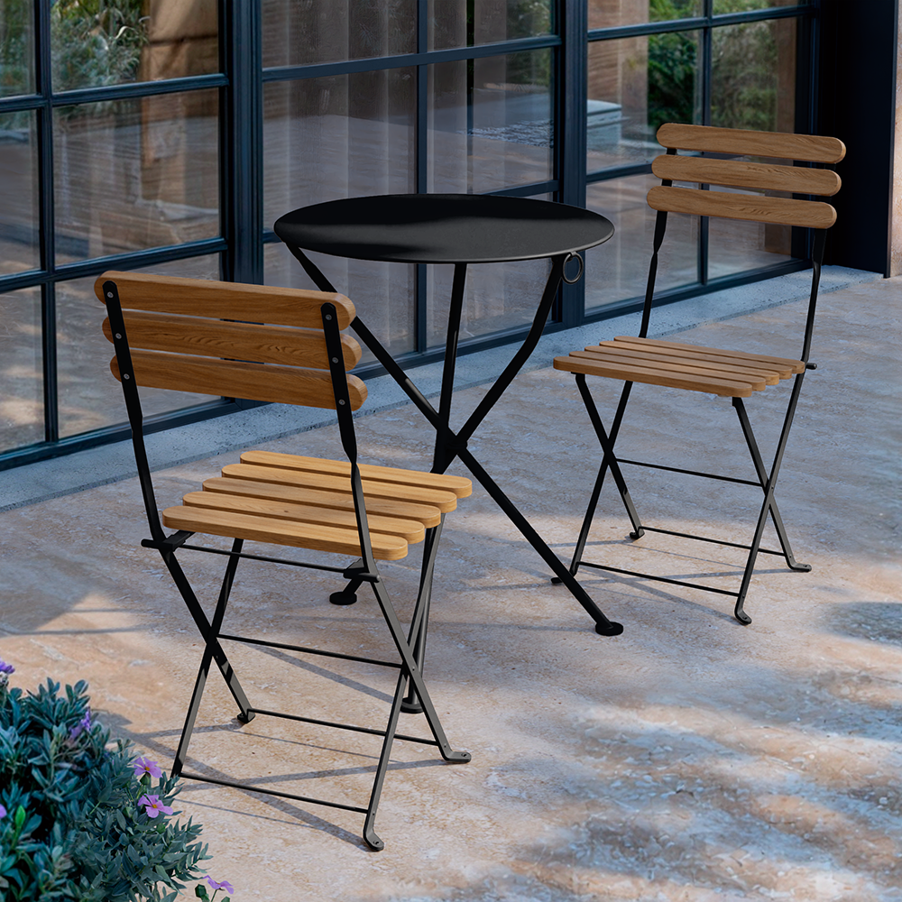 Bistro Metal Foldable Garden Table and Chair Set, Black