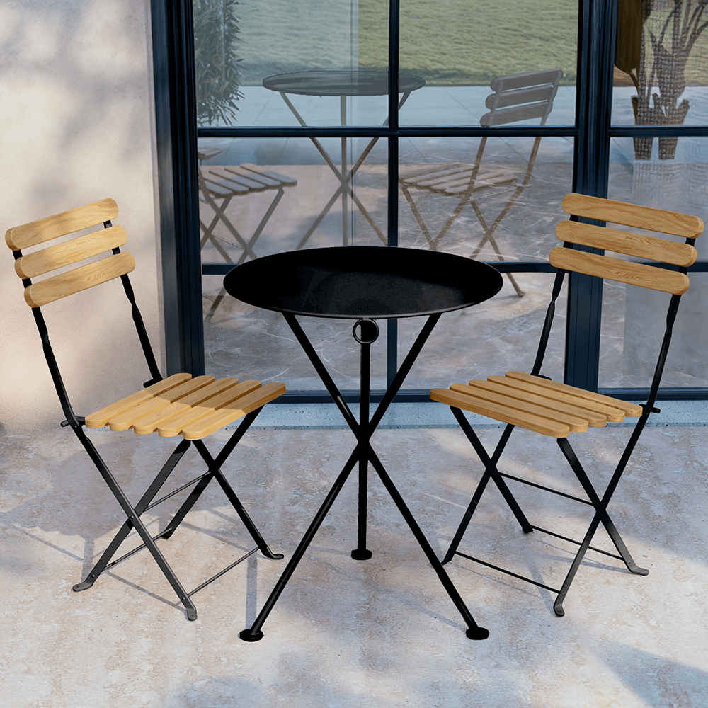 Bistro Foldable Garden Chairs, Black (Set of 2)