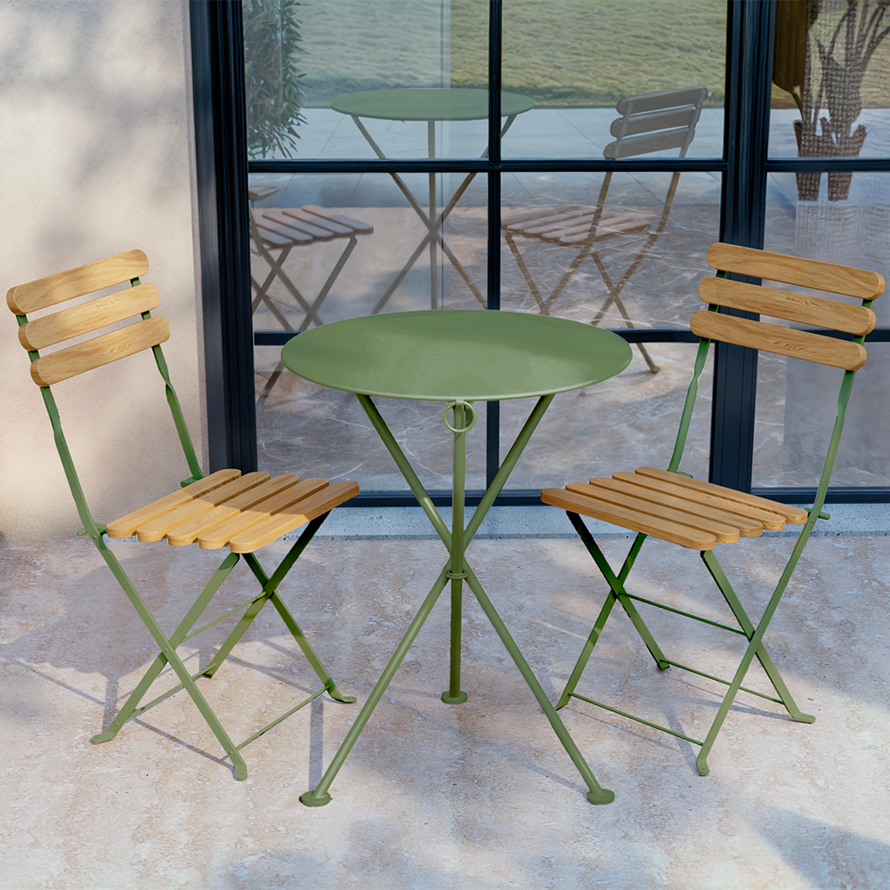 Bistro Metal Foldable Garden Table and Chair Set, Olive Green – sazy.com